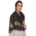 Mode Stickerei Quaste Schal Premium Baumwolle Viskose Hijab